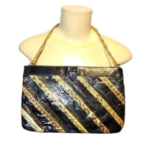 Vintage 70's David Mehler DAME Envelope Animal Print Chain Snakeskin Bag